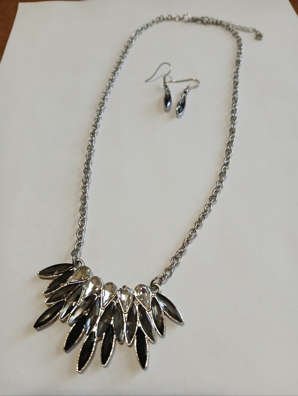 Paparazzi-Silver Black Teardrop Statement Necklace and Earrings